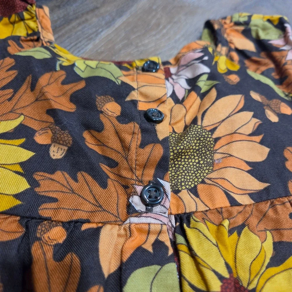 Gymboree Girls 5T Sunflower Acorn Smocked Top Brown Fall Floral Cotton Blouse